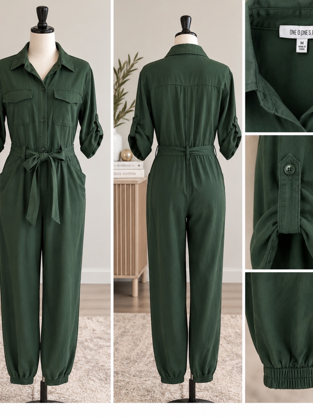 One one Six Forest Green Utility Jogger Jumpsuit Size M